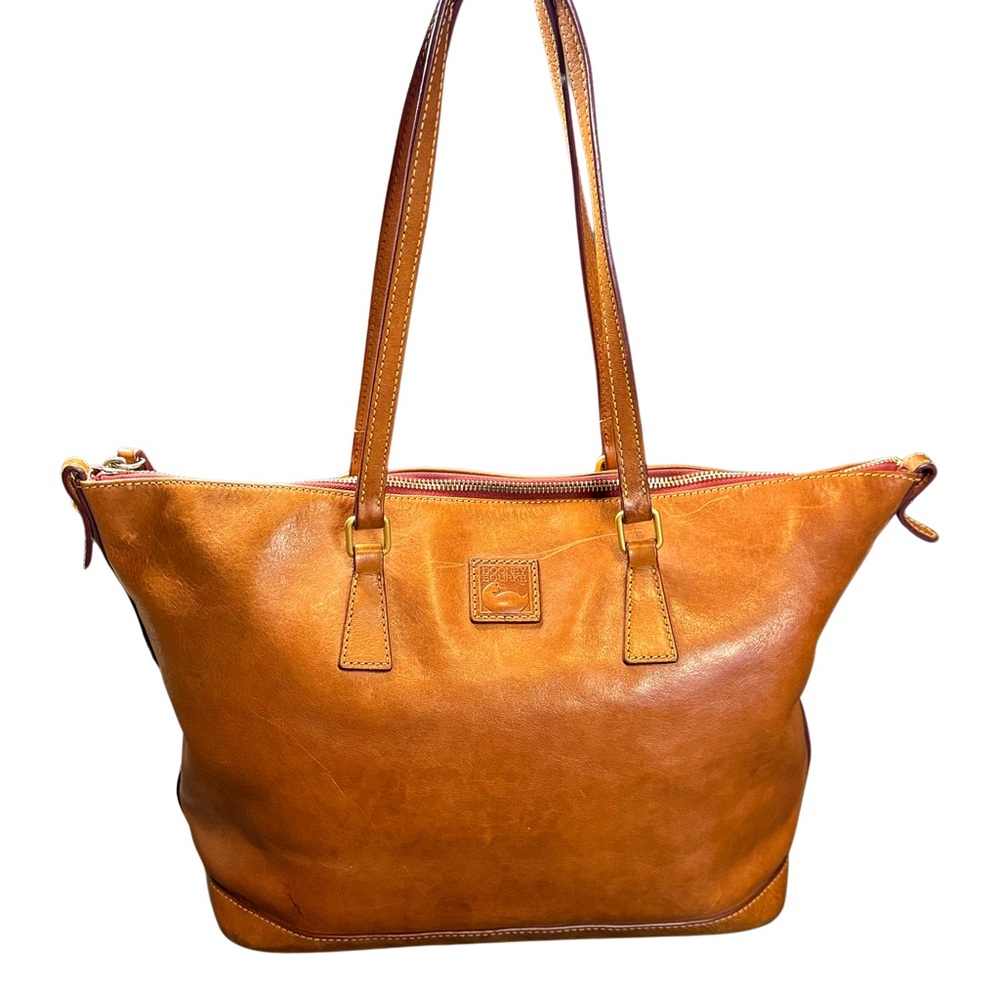 Large Elegant Camel Baseball Leather Dooney & Bourke Tote Bag - Picture 3 of 6